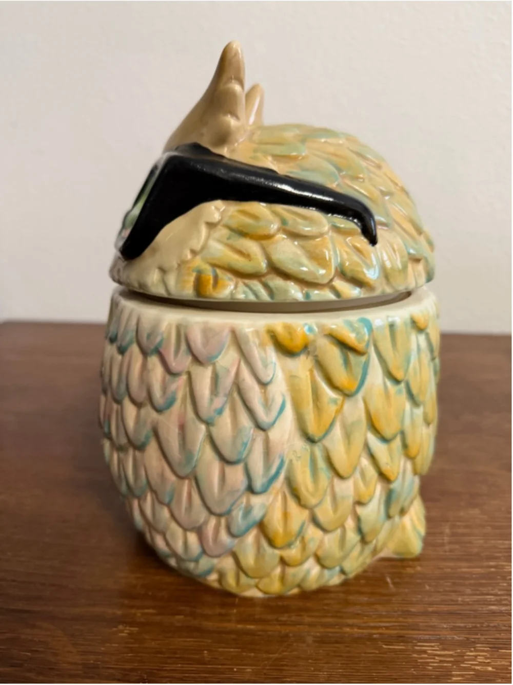 Vintage Owl Cookie Jar w/ Glasses Ceramic Kitsch Retro Kitchen Canister 8” Cute